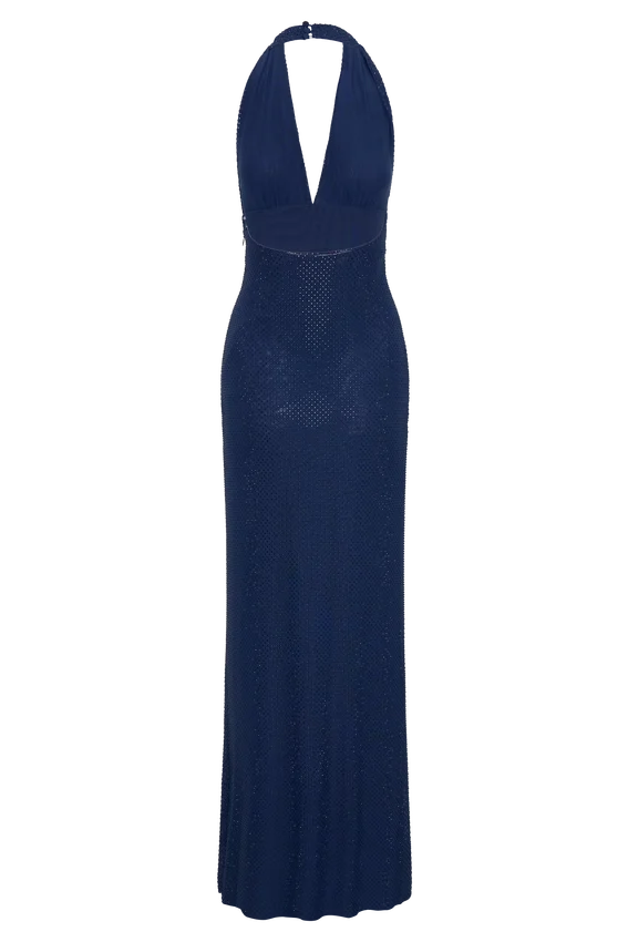 Harriet Halter Neck Diamante Maxi Dress – Navy Harriet Halter Neck Diamante Maxi Dress – Navy