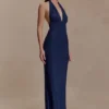 Harriet Halter Neck Diamante Maxi Dress – Navy Harriet Halter Neck Diamante Maxi Dress – Navy