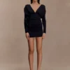 Hayden Long Sleeve Plunge Mini Dress – Black Hayden Long Sleeve Plunge Mini Dress – Black