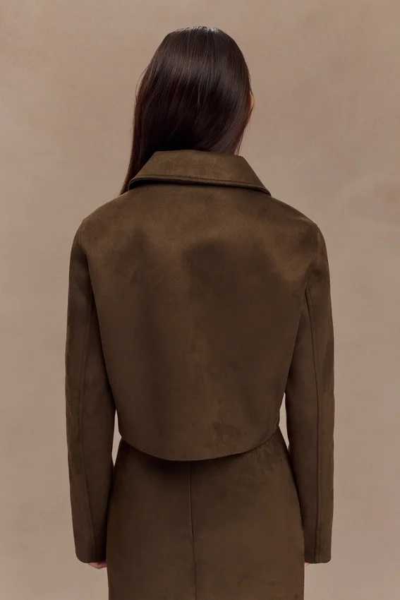 Hayes Faux Suede Collared Jacket – Chocolate Hayes Faux Suede Collared Jacket – Chocolate