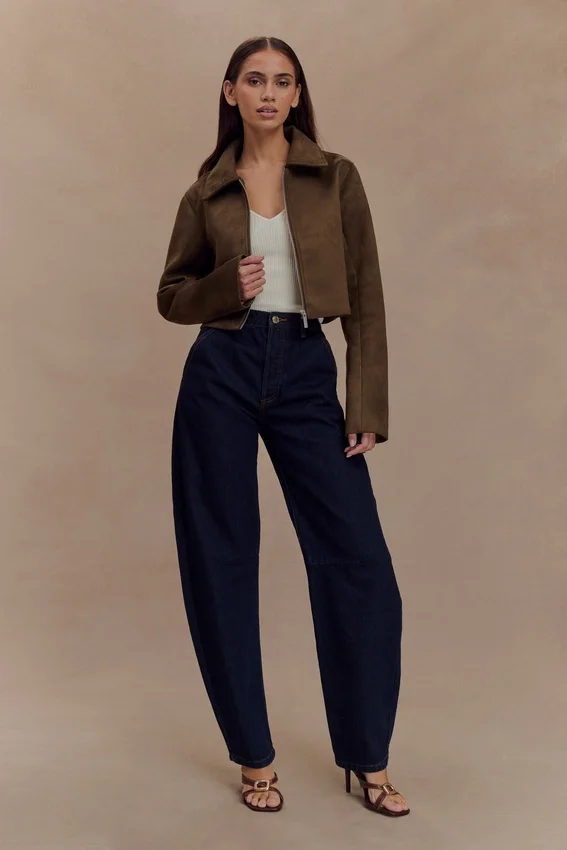 Hayes Faux Suede Collared Jacket – Chocolate Hayes Faux Suede Collared Jacket – Chocolate