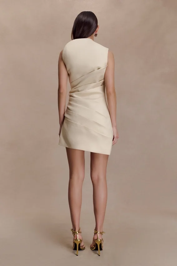 Helena One Shoulder Linen Mini Dress – Natural Beige Helena One Shoulder Linen Mini Dress – Natural Beige