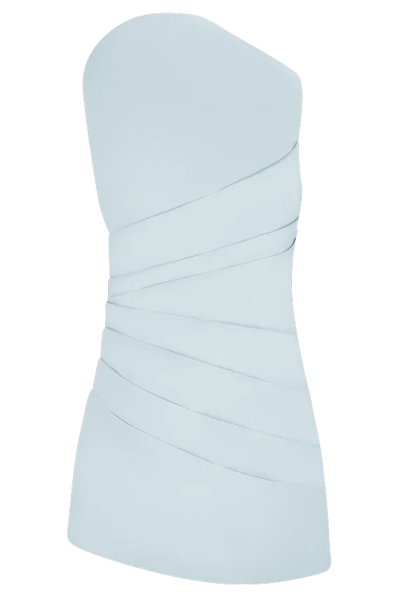 Helena One Shoulder Linen Mini Dress – Powder Blue Helena One Shoulder Linen Mini Dress – Powder Blue