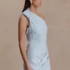 Helena One Shoulder Linen Mini Dress – Powder Blue Helena One Shoulder Linen Mini Dress – Powder Blue