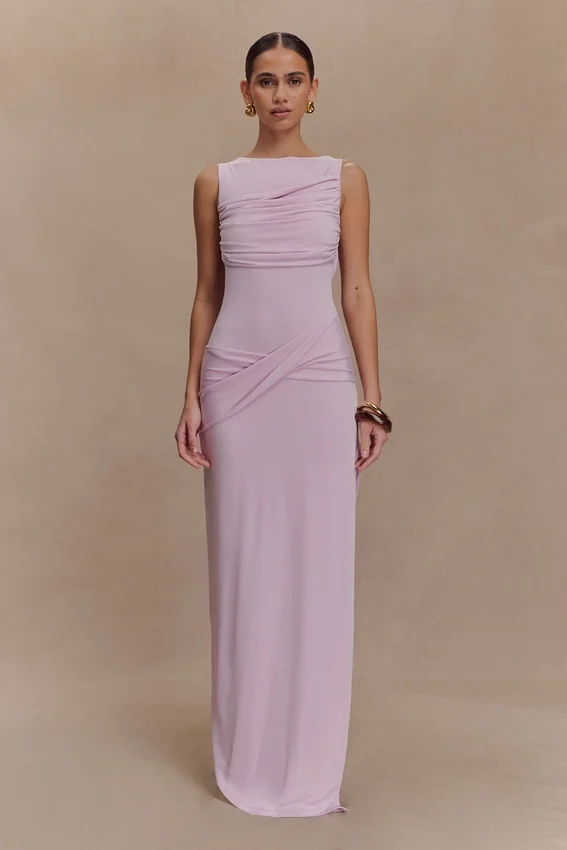 Henley Slinky Drape Maxi Dress – Baby Pink Henley Slinky Drape Maxi Dress – Baby Pink
