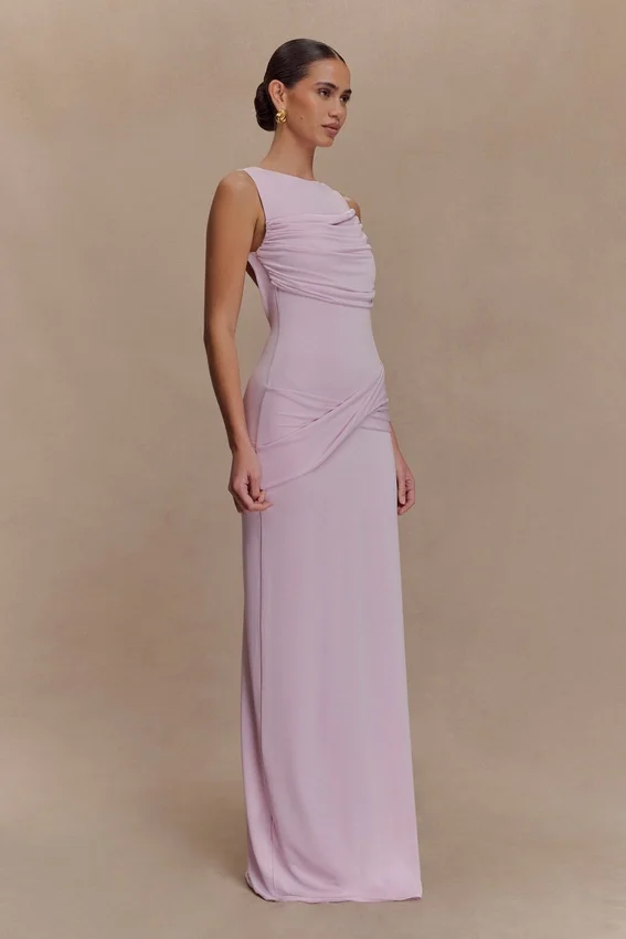 Henley Slinky Drape Maxi Dress – Baby Pink Henley Slinky Drape Maxi Dress – Baby Pink