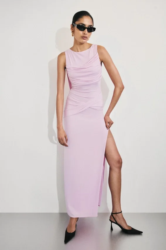 Henley Slinky Drape Maxi Dress – Baby Pink Henley Slinky Drape Maxi Dress – Baby Pink