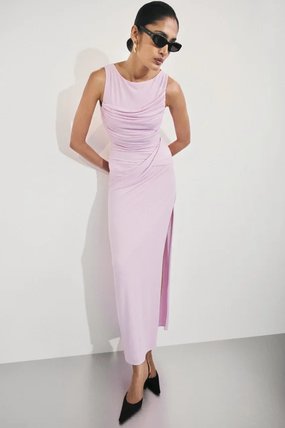 Henley Slinky Drape Maxi Dress – Baby Pink Henley Slinky Drape Maxi Dress – Baby Pink