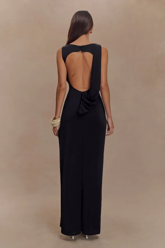 Henley Slinky Drape Maxi Dress – Black Henley Slinky Drape Maxi Dress – Black