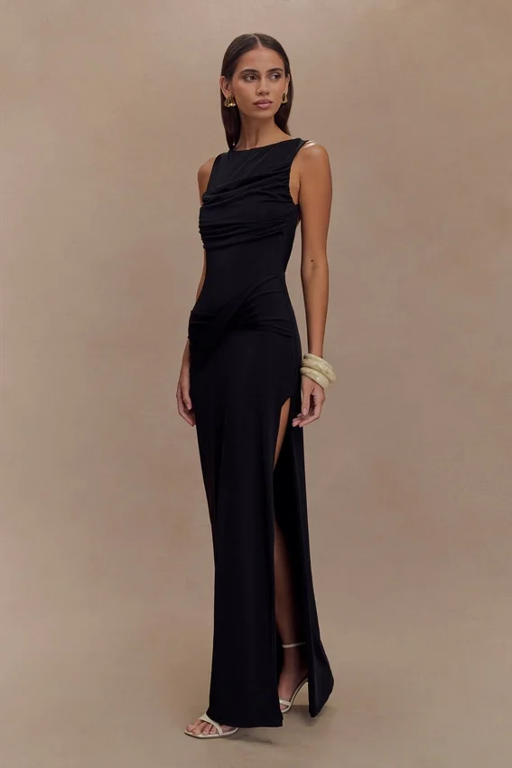 Henley Slinky Drape Maxi Dress – Black Henley Slinky Drape Maxi Dress – Black