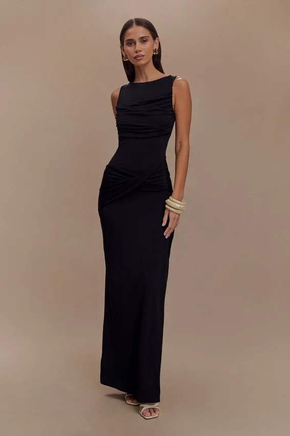 Henley Slinky Drape Maxi Dress – Black Henley Slinky Drape Maxi Dress – Black