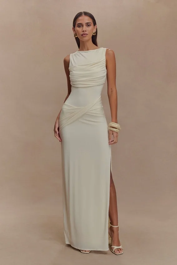 Henley Slinky Drape Maxi Dress – Ivory Henley Slinky Drape Maxi Dress – Ivory