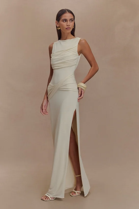 Henley Slinky Drape Maxi Dress – Ivory Henley Slinky Drape Maxi Dress – Ivory