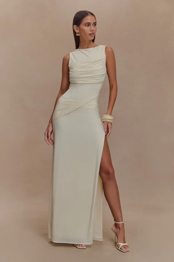 Henley Slinky Drape Maxi Dress – Ivory Henley Slinky Drape Maxi Dress – Ivory