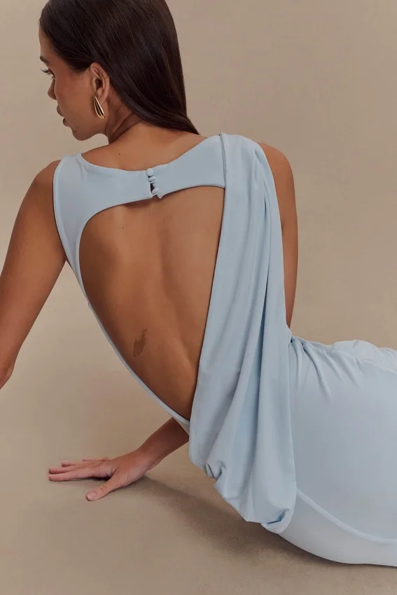 Henley Slinky Drape Maxi Dress – Pale Blue Henley Slinky Drape Maxi Dress – Pale Blue