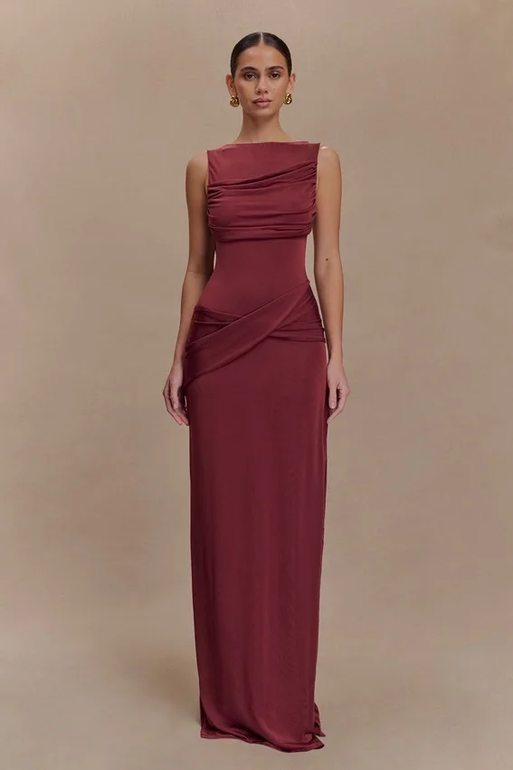 Henley Slinky Drape Maxi Dress – Wine Henley Slinky Drape Maxi Dress – Wine