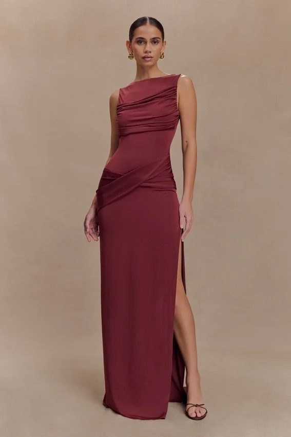 Henley Slinky Drape Maxi Dress – Wine Henley Slinky Drape Maxi Dress – Wine