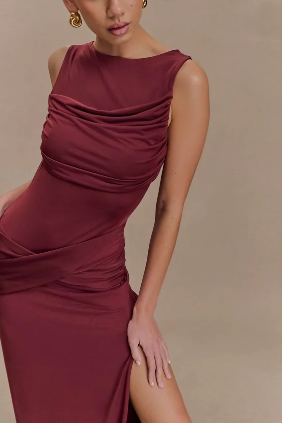 Henley Slinky Drape Maxi Dress – Wine Henley Slinky Drape Maxi Dress – Wine