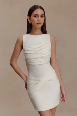 Henley Slinky Drape Mini Dress – Ivory