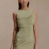 Henley Slinky Drape Mini Dress – Sage