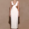 Henny Diamante Trim Cut Out Midi Dress – White Henny Diamante Trim Cut Out Midi Dress – White