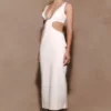 Henny Diamante Trim Cut Out Midi Dress – White Henny Diamante Trim Cut Out Midi Dress – White