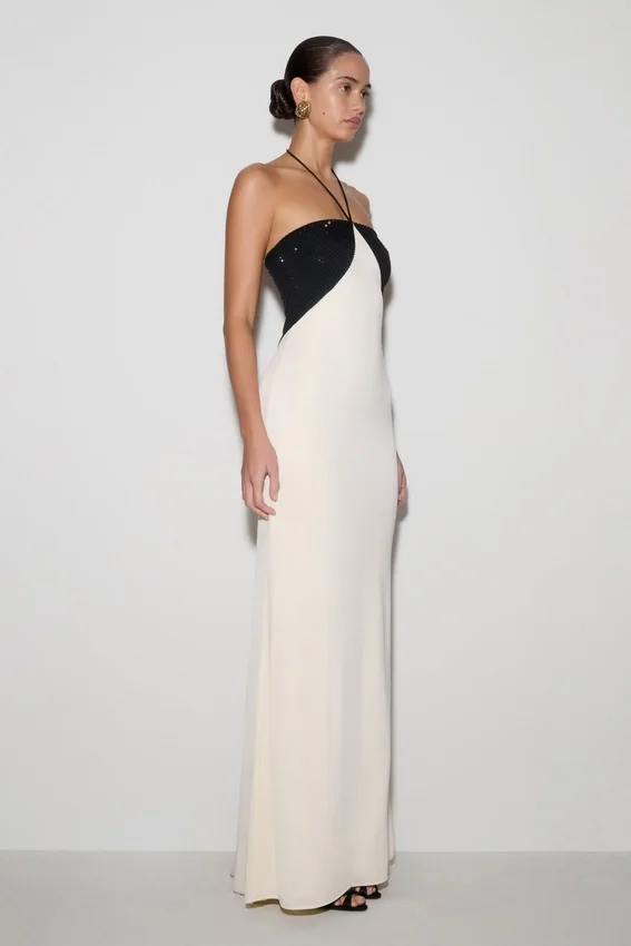 Hien Sequin Halter Maxi Dress – Black/Ivory Hien Sequin Halter Maxi Dress – Black/Ivory
