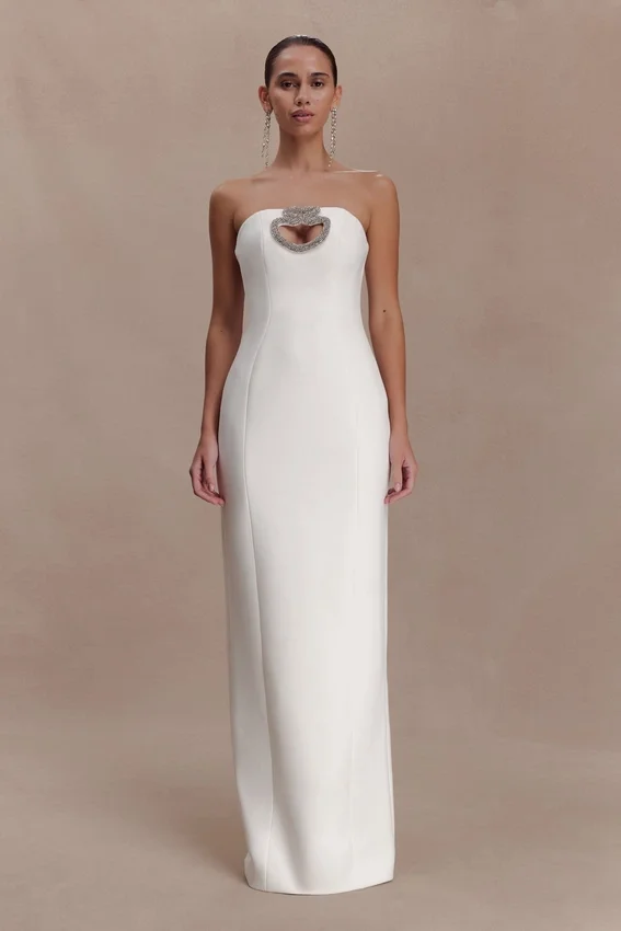 Hilda Embellished Strapless Maxi Dress – White Hilda Embellished Strapless Maxi Dress – White
