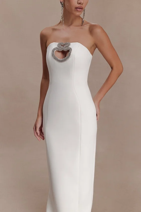 Hilda Embellished Strapless Maxi Dress – White Hilda Embellished Strapless Maxi Dress – White