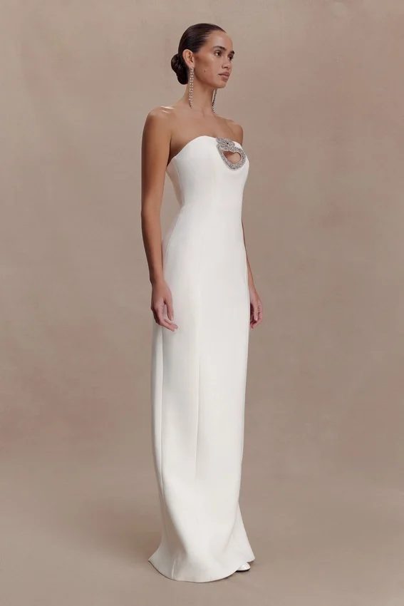 Hilda Embellished Strapless Maxi Dress – White Hilda Embellished Strapless Maxi Dress – White