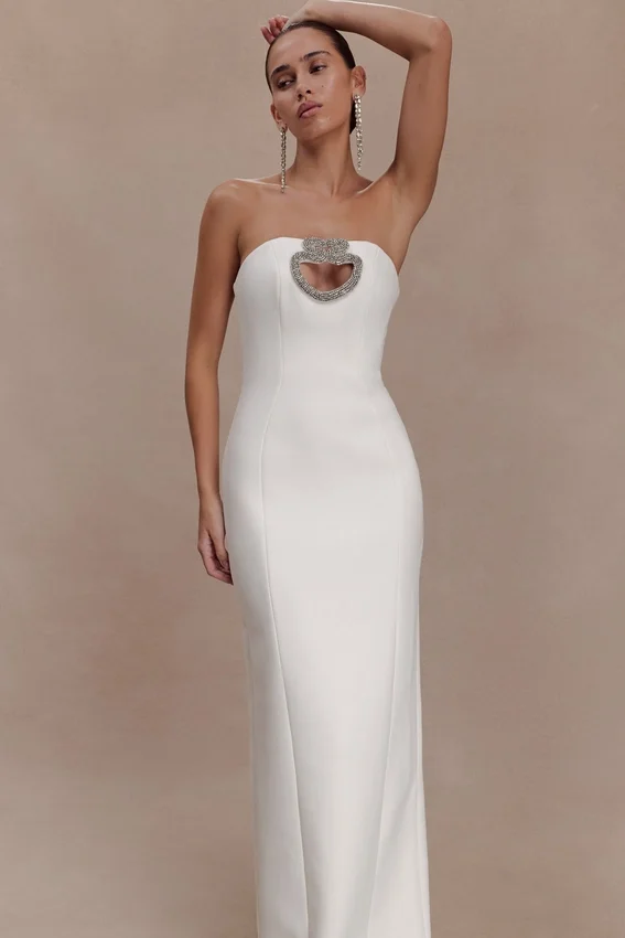 Hilda Embellished Strapless Maxi Dress – White Hilda Embellished Strapless Maxi Dress – White