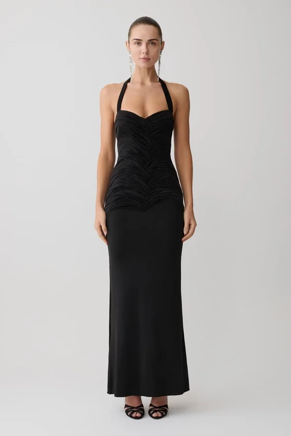 Hoai Gathered Slinky Halter Maxi Dress – Black Hoai Gathered Slinky Halter Maxi Dress – Black
