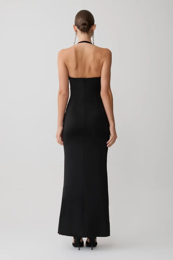 Hoai Gathered Slinky Halter Maxi Dress – Black Hoai Gathered Slinky Halter Maxi Dress – Black