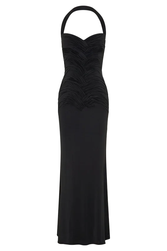 Hoai Gathered Slinky Halter Maxi Dress – Black Hoai Gathered Slinky Halter Maxi Dress – Black