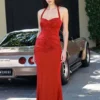 Hoai Gathered Slinky Halter Maxi Dress – Deep Red Hoai Gathered Slinky Halter Maxi Dress – Deep Red