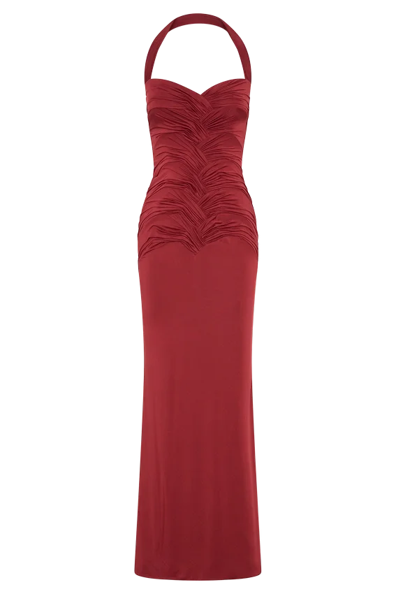 Hoai Gathered Slinky Halter Maxi Dress – Deep Red Hoai Gathered Slinky Halter Maxi Dress – Deep Red