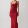 Hoai Gathered Slinky Halter Maxi Dress – Deep Red Hoai Gathered Slinky Halter Maxi Dress – Deep Red