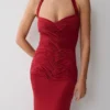 Hoai Gathered Slinky Halter Maxi Dress – Deep Red Hoai Gathered Slinky Halter Maxi Dress – Deep Red
