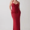 Hoai Gathered Slinky Halter Maxi Dress – Deep Red Hoai Gathered Slinky Halter Maxi Dress – Deep Red