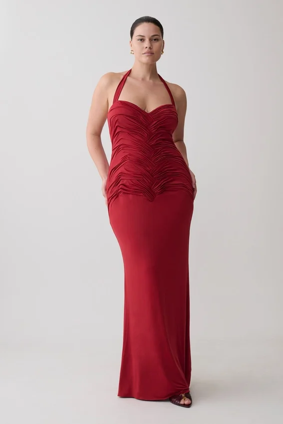 Hoai Gathered Slinky Halter Maxi Dress – Deep Red Hoai Gathered Slinky Halter Maxi Dress – Deep Red
