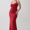 Hoai Gathered Slinky Halter Maxi Dress – Deep Red Hoai Gathered Slinky Halter Maxi Dress – Deep Red