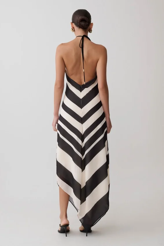 Hope Satin Halter Midi Dress – Black/White Hope Satin Halter Midi Dress – Black/White