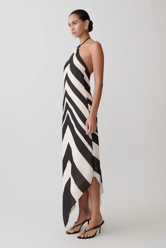 Hope Satin Halter Midi Dress – Black/White Hope Satin Halter Midi Dress – Black/White