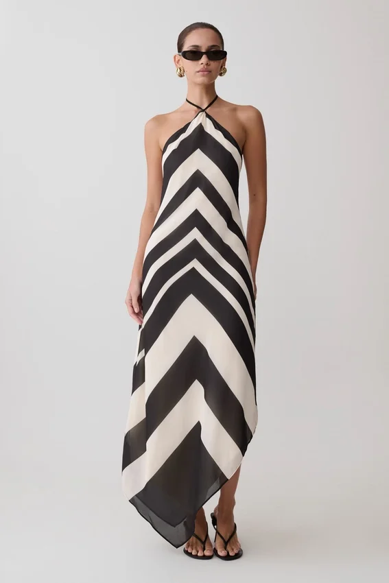 Hope Satin Halter Midi Dress – Black/White Hope Satin Halter Midi Dress – Black/White