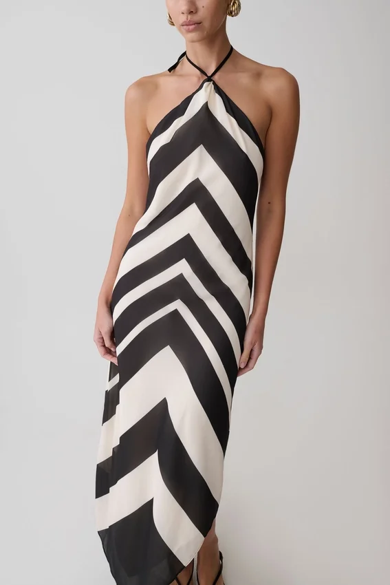 Hope Satin Halter Midi Dress – Black/White Hope Satin Halter Midi Dress – Black/White