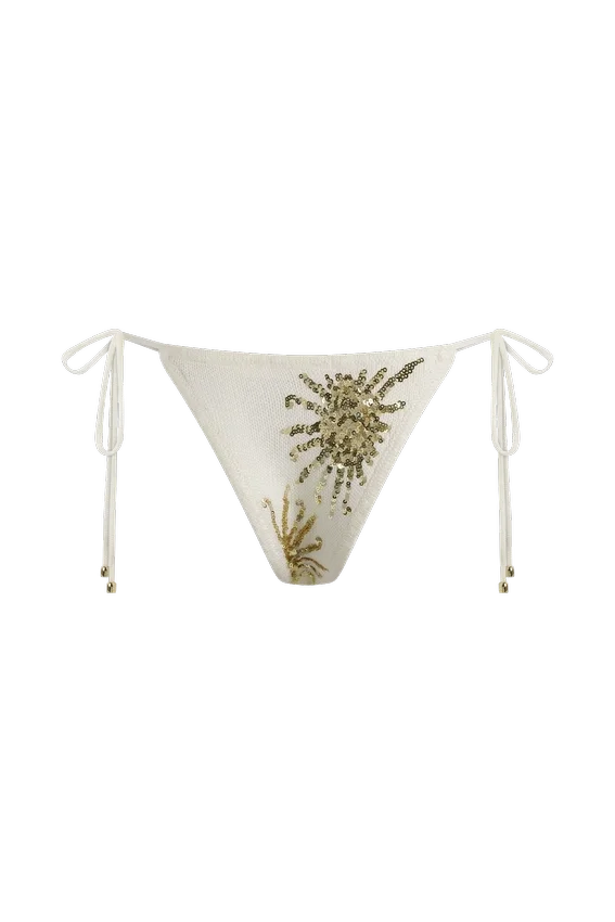 Huntleigh Crochet Bikini Bottom – White & Gold Sunshine Print Huntleigh Crochet Bikini Bottom – White & Gold Sunshine Print