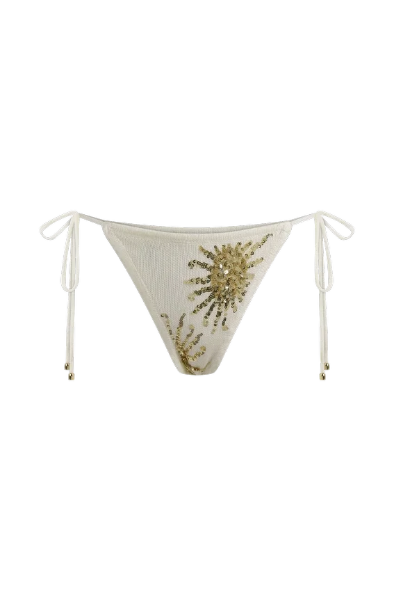 Huntleigh Crochet Bikini Bottom – White & Gold Sunshine Print Huntleigh Crochet Bikini Bottom – White & Gold Sunshine Print