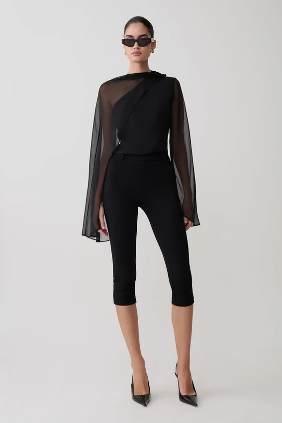 Ida Sheer Asymmetrical Long Sleeve Cape – Black Ida Sheer Asymmetrical Long Sleeve Cape – Black