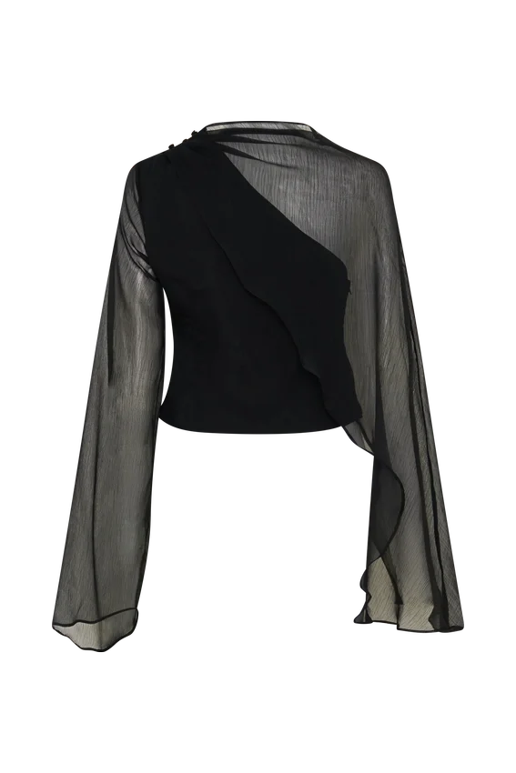 Ida Sheer Asymmetrical Long Sleeve Cape – Black Ida Sheer Asymmetrical Long Sleeve Cape – Black
