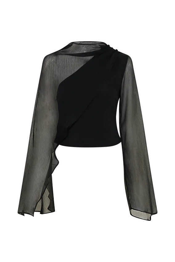 Ida Sheer Asymmetrical Long Sleeve Cape – Black Ida Sheer Asymmetrical Long Sleeve Cape – Black